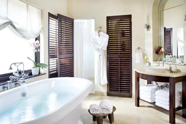 Marble bathroom with soaking tub